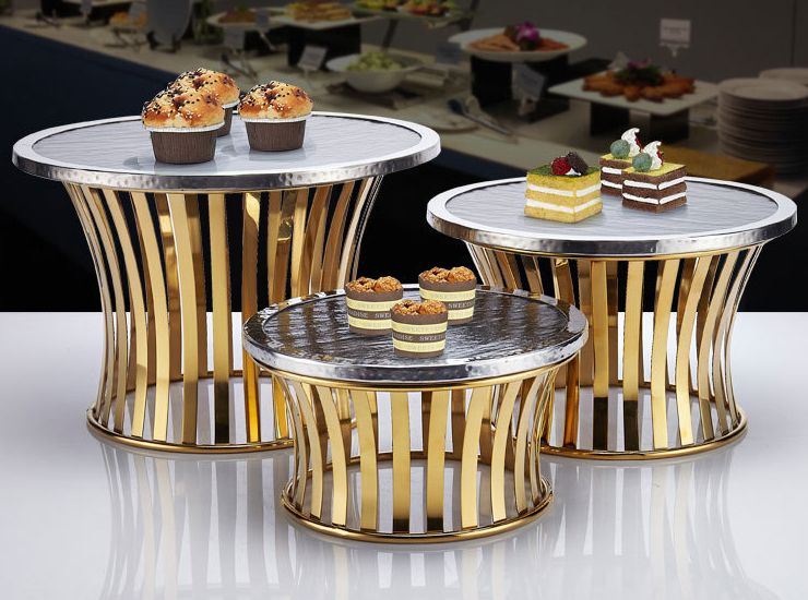 不锈钢甜品台展示架 创意圆形三色点心架自助餐冷餐甜品糕点架