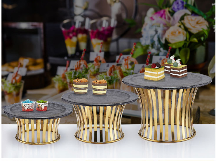 Stainless Steel Dessert Stand Display Stand Creative Round Three-Color Dessert Stand Buffet Cold Meal Dessert Pastry Stand