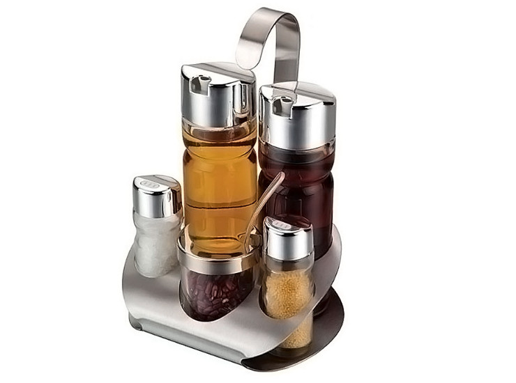 Stainless Steel Glass Seasoning Bottle Seasoning Tank Dressing Box Five Sets Of Table Table Table Dressing Bottle