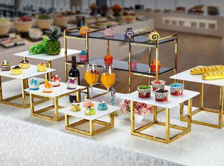 不锈钢金色茶歇甜品架 宴会蛋糕甜品展示架 欧式自助餐冷餐甜品摆台