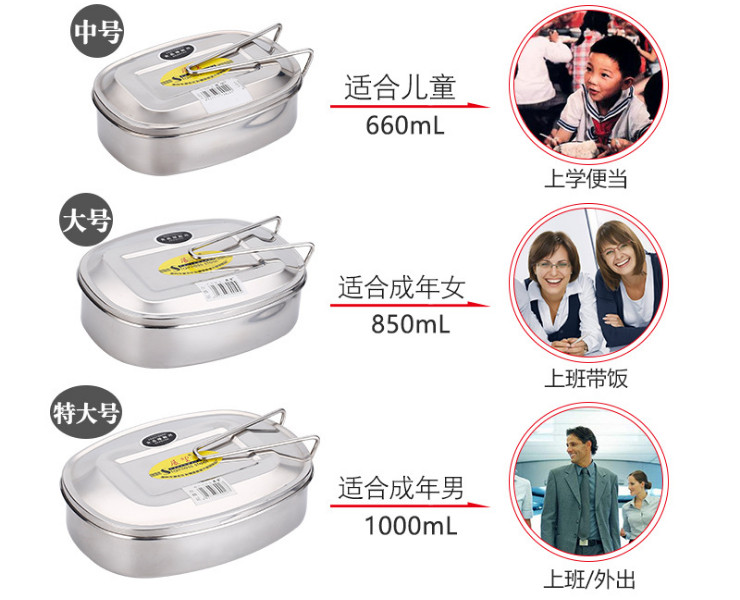Stainless Steel Lunch Box Rectangular Student Compartment Lunch Box Adult Iron Lunch Box Canteen Tableware Steamed Rice With Lid Lunch Box