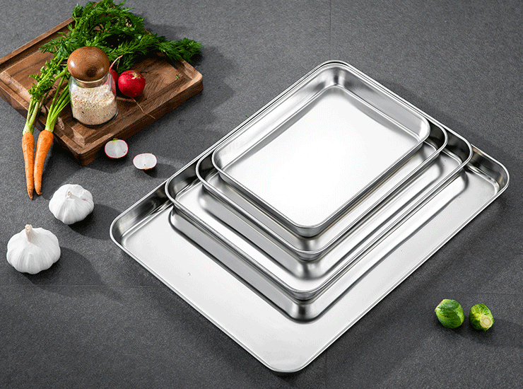 Stainless Steel Rice Noodle Plate Grilled Fish Plate Thick Stainless Steel Hotel Supplies Household 304 Japanese-Style Flat-Bottom Tray Square Plate