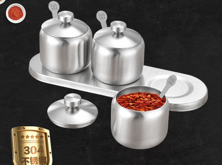Stainless Steel Seasoning Pot Set Round Seasoning Pot 304 Seasoning Box Seasoning Box Salt Shaker Multi-Purpose Seasoning Bottle