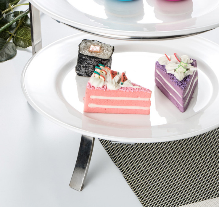 不銹鋼三層陶瓷點心盤支架 歐式蛋糕盤水果托盤 金色甜品台擺件