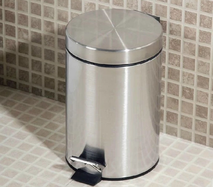 Stainless Steel Trash Can Household With Pedal Office Bathroom Supplies Round Trash Can With Flip Trash