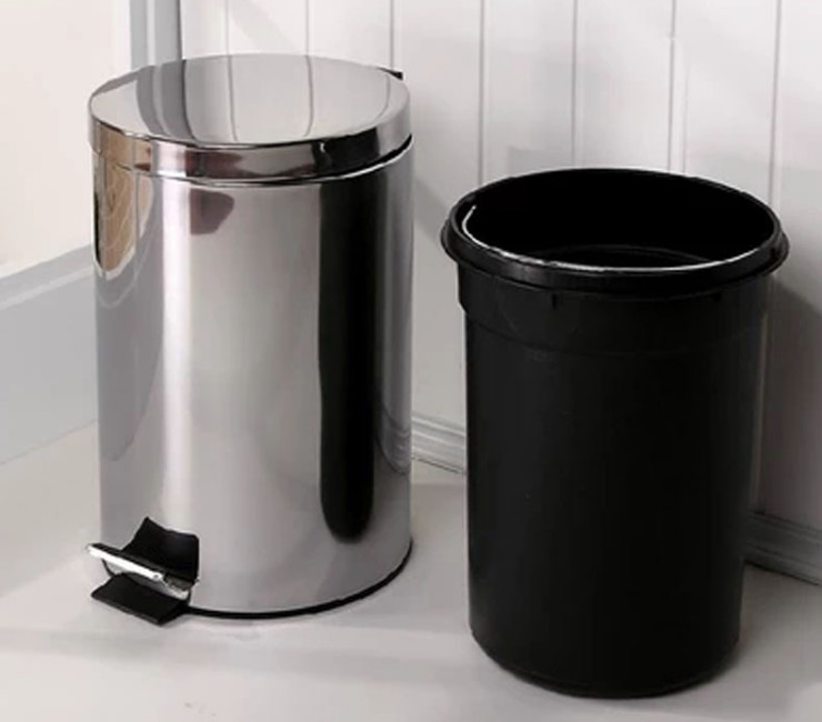 不銹鋼垃圾桶家用帶腳踏辦公室衛生間用品圓形垃圾桶帶翻蓋垃圾簍