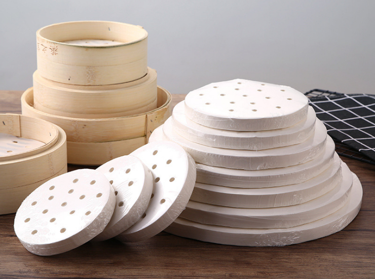 (Box/8000 Pcs) Steamed Bun Paper Perforated Round Disposable Steamer Paper Steamer Paper Steamer Pad Paper Non-Stick Steamed Bun Paper (Door Delivery Included)