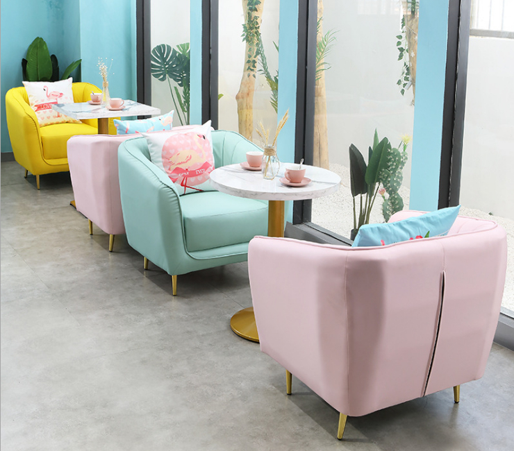 奶茶店甜品店桌椅組合輕奢咖啡廳茶餐廳簡約休閒洽談網紅卡座沙發 (運費及安裝費另報)