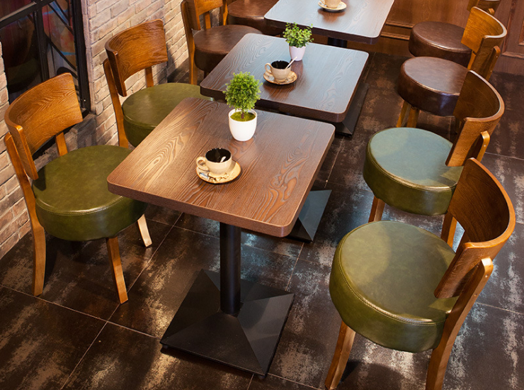 奶茶店桌椅簡約甜品店咖啡廳西餐廳水曲柳實木餐桌椅軟包組合 (運費及安裝費另報)