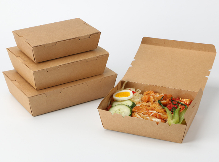 (Instant-pick Kraftpaper Window Salad Box Ready Stock) (Box/200 Pcs) Thickened Kraft Lunch Box Large Right Angle Takeaway Packaging Box Fruit Salad Box Bento Box Sushi Box Ear Cover Tearoffable
