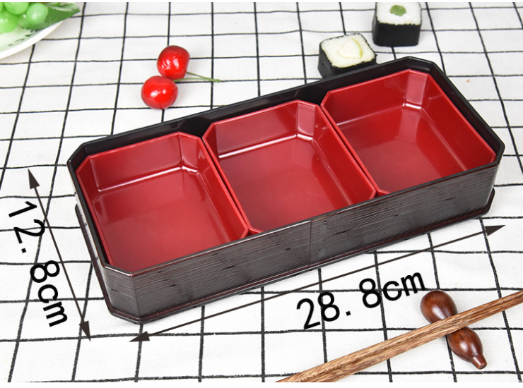 Three-Compartment Dim Sum Sushi Box Japanese-Style Compartmental Cooking Box Fruit Tolerant Lunch Box Business Fast Food Lunch Box