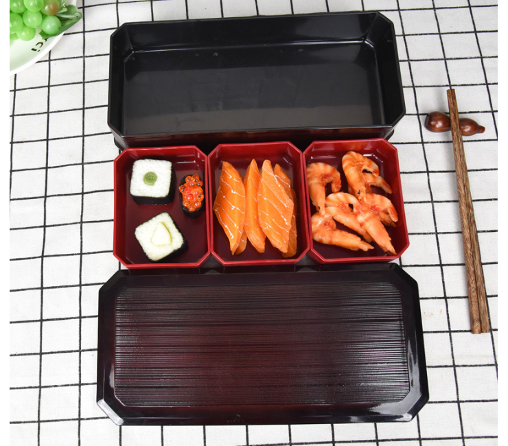 Three-Compartment Dim Sum Sushi Box Japanese-Style Compartmental Cooking Box Fruit Tolerant Lunch Box Business Fast Food Lunch Box