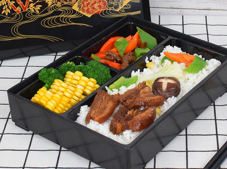 三格寿司料理分餐盒日式商务便当盒可高温学校工作套餐盒 (多色可选)