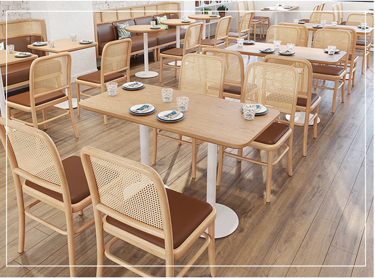 Weaving Rattan Against The Wall Solid Wood Milk Tea Shop Burger Shop Coffee Shop Catering Restaurant Dining Table Bar Table and Chair Booth Sofa (Delivery & Installation Fee To Be Quoted Separately)