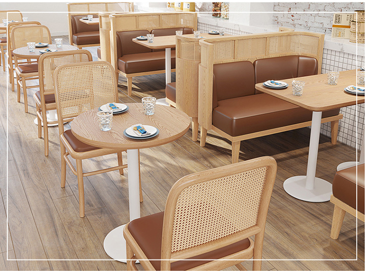 Weaving Rattan Against The Wall Solid Wood Milk Tea Shop Burger Shop Coffee Shop Catering Restaurant Dining Table Bar Table and Chair Booth Sofa (Delivery & Installation Fee To Be Quoted Separately)