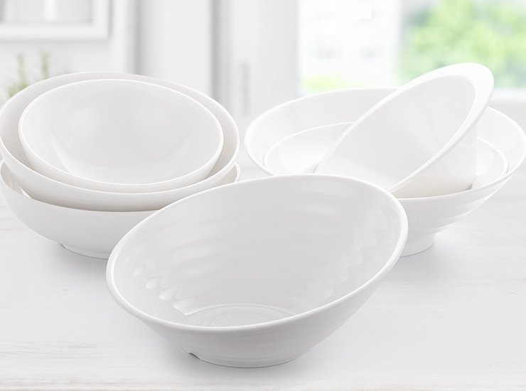 White Imitation Porcelain Melamine Bowl Shaped Soup Bowl Hotel Chinese Style Bowl Hotel Fast Food Tableware (Multiple Styles & Sizes)