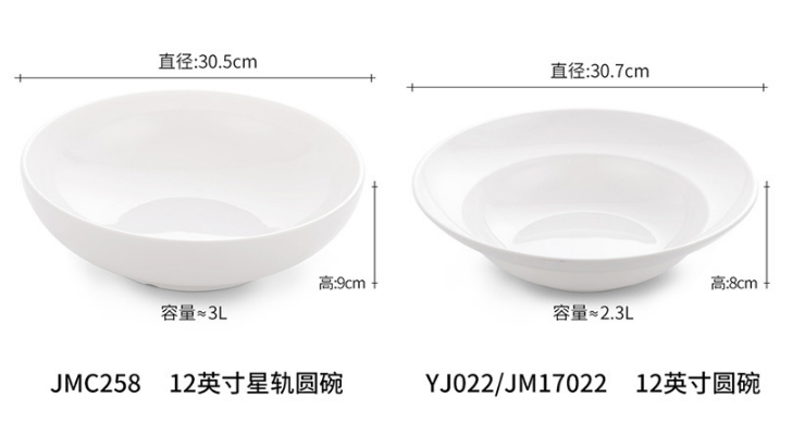白色仿瓷密胺大碗异形汤碗酒店中式菜碗饭店快餐餐具 (多款多尺寸)