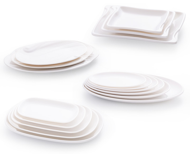 White Melamine Fast Food Intestines Dish Hotel Hotel Rectangular Dishware Imitation Porcelain Commercial Tableware (Multiple Styles & Sizes)