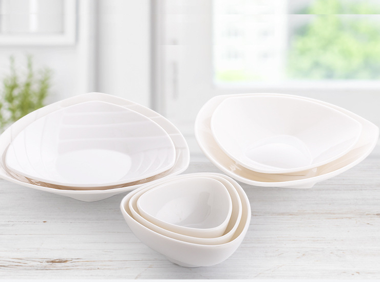 White Melamine Shaped Bowl Creative Chinese Soup Bowl Hotel Restaurant Bowl Salad Bowl Imitation Porcelain Tableware (Multiple Styles & Sizes)