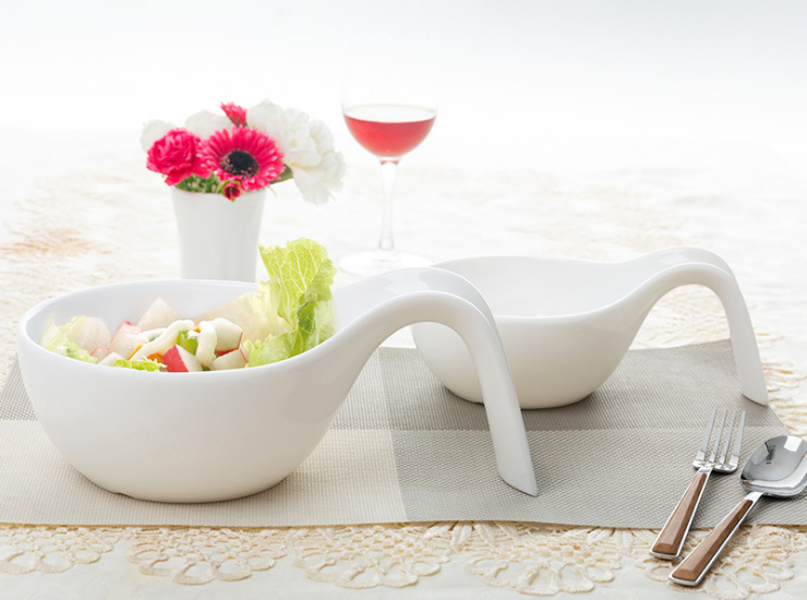 White Salad Bowl Melamine With Handle Bowl Oblique Vegetable Bowl Hot Pot Shop Special Seasoning Bowl Melamine Tableware (Multiple Styles & Sizes)