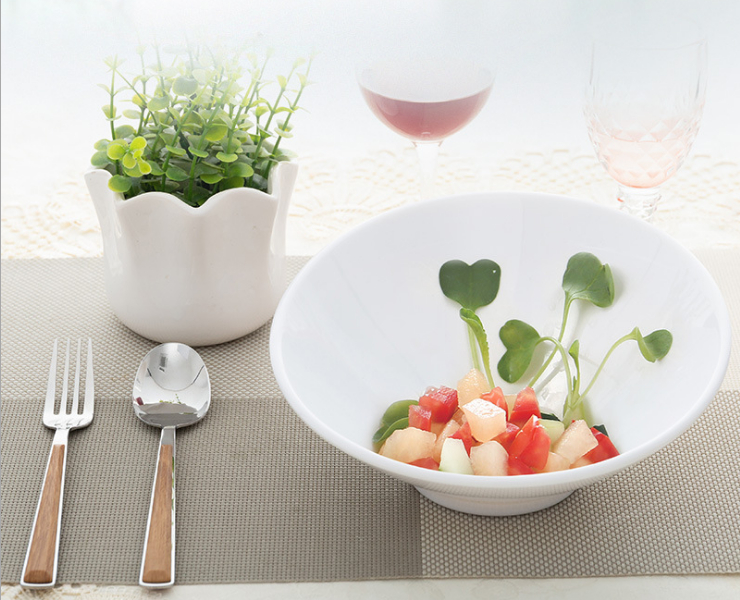 White Salad Bowl Melamine With Handle Bowl Oblique Vegetable Bowl Hot Pot Shop Special Seasoning Bowl Melamine Tableware (Multiple Styles & Sizes)