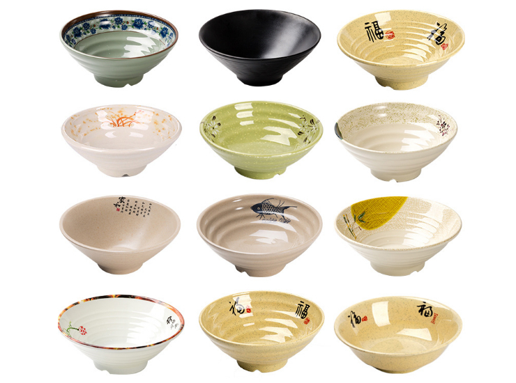 Wholesale Beef Noodle Soup Bowl Soup Bowl Mala Tang Bowl Aji Ramen Bowl Melamine Imitation Porcelain Tableware (Multiple Styles & Sizes)