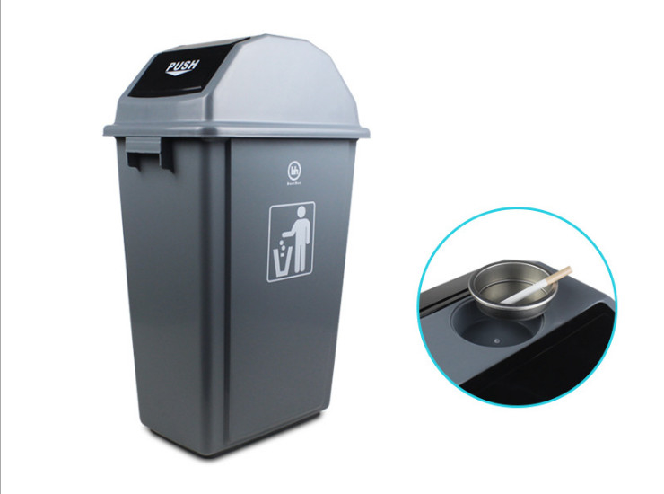 Wholesale Trash Outdoor Leather Case Shake Cover With Ashtray Trash Public Places Industrial Bins 60L