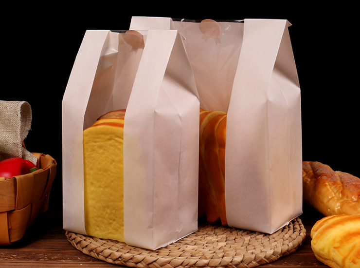 (Box/500 Pcs) Window Coating Film Bread Toast Bag Custom Packaging Food White Kraft Paper Bag Bakery Toast Bag (Door Delivery Included)