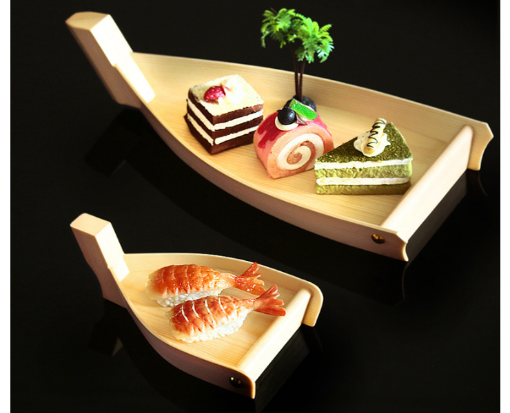Wooden Mini Sushi Boat Sashimi Boat Simple Wooden Boat Japanese Sushi Plate Creative Japanese And Korean Swing Cake Dessert Plate (Multiple Sizes)