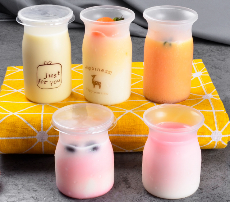 (Box/500Sets) Yogurt Cup Milk Bottle With Lid Disposable Food Grade Plastic Yogurt Bottle Pudding Cup Mousse Cup Jelly Cup (Door Delivery Included)